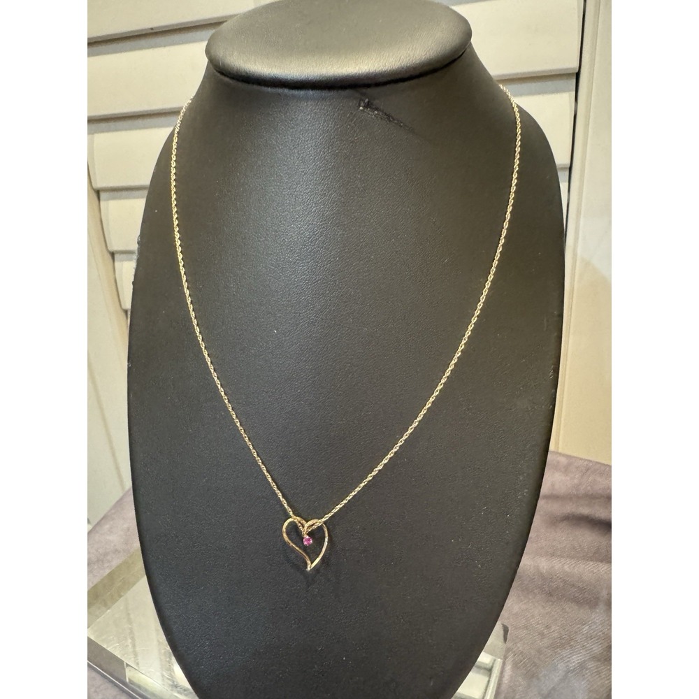 Vintage Gold Tone Krementz Pink Necklace Heart Pendant